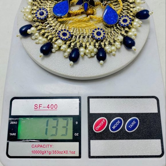 Silver Kuchi Jewelry Set With Blue Glass Stones, Vintage Boho Kuchi Handmade Tri - Picture 9 of 15